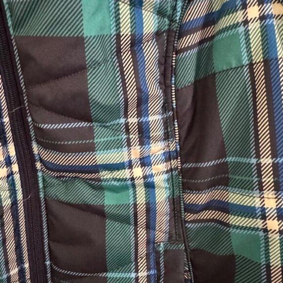 Red Camel Plaid Puffer Vest Full Zip Navy Teal Blue Winter Sz M - Picture 9 of 9